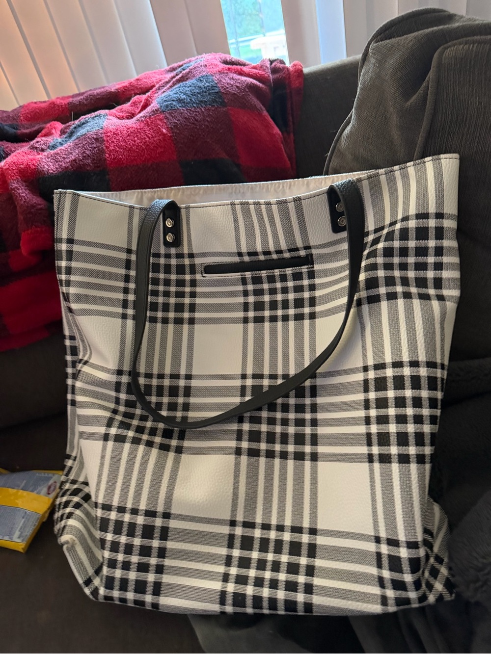 thirty-one Black and White Plaid Tote